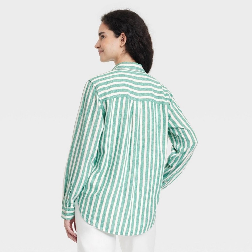 Universal Thread Green and White Striped Shirt - Picture 2 of 5